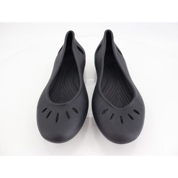 CROCS Women's Kelli Flats Size 7 Iconic Comfort Slip On Shoe Black Rubber Cutout - Picture 3 of 8